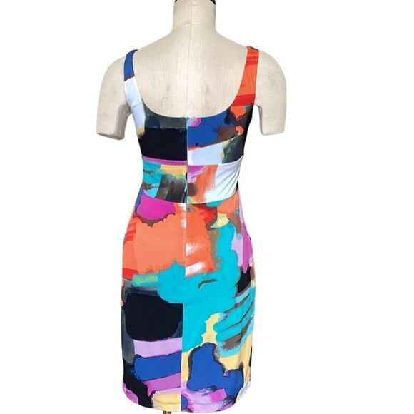 Bisou Bisou Sleeveless Sheath Dress Sz 4 Abstract Watercolor Print Pockets 217J - Picture 6 of 9